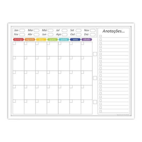 Quadro Planejamento Mensal - Planner - Com Moldura Branca - Mod 02