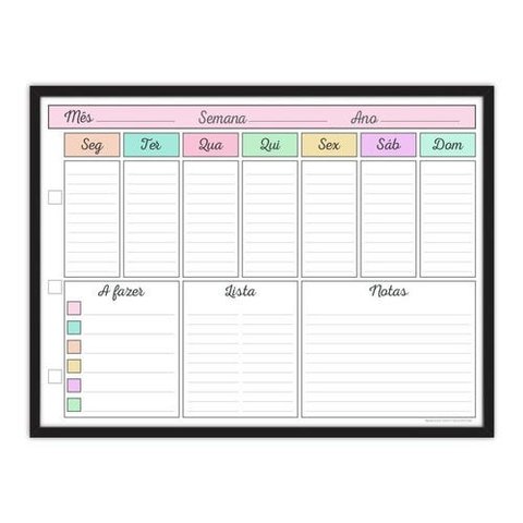 Quadro Planejamento Mensal - Planner - Com Moldura Preta - Mod 03