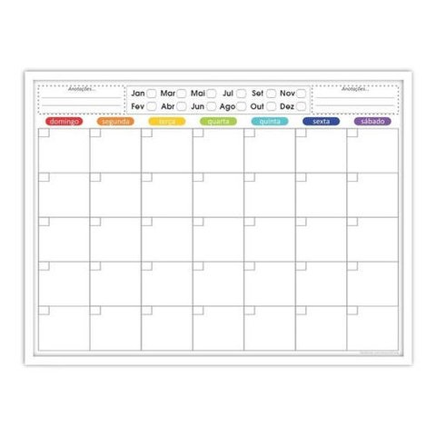 Quadro Planejamento Mensal - Planner - Com Moldura Branca - Mod 04