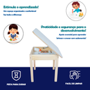 Ver imagem 4 de MESA MESINHA COM BAÚ INFANTIL DE MADEIRA: QUADRADA  CARTEIRA ORGANIZADORA ESCOLAR RESISTENTE