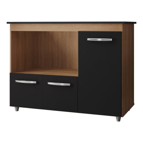 Balcão para Cooktop Ana 5 Bocas 3 Portas Savana Preto Moblis