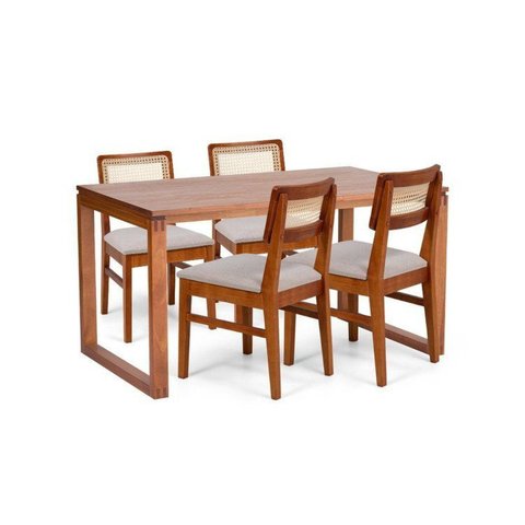 Conjunto Sala de Jantar Madeira Maciça Mesa 140cm Craft com 4 Cadeiras Origem Garapa