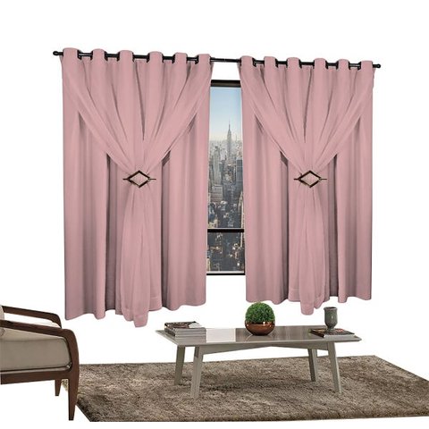 Cortina Corta Luz 2,00M x 1,60M 100% Blackout com Voil Rosa para Sala ou Quarto para Varão Simples