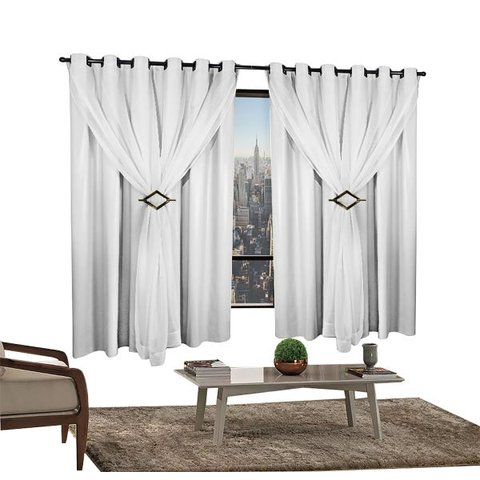 Cortina Corta Luz 2,00M x 1,60M 100% Blackout com Voil Branco para Sala ou Quarto para Varão Simples