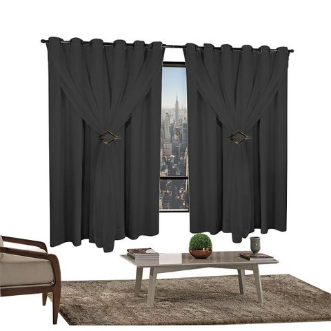 Cortina Corta Luz 2,00M x 1,40M 100% Blackout com Voil Preto para Sala ou Quarto para Varão Simples