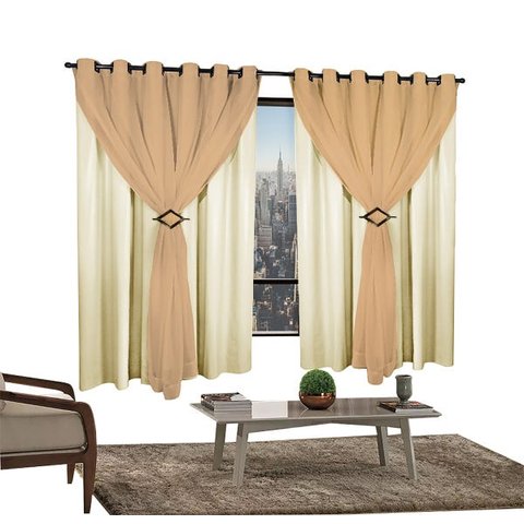 Cortina Corta Luz 2,00M x 1,60M 100% Blackout com Voil Avelã para Sala ou Quarto para Varão Simples