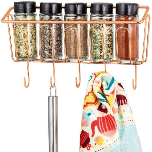 Suporte Cesta Para Temperos 5 Ganchos Utensílios Rosê Gold - 1