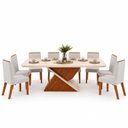 Ver imagem 2 de Conjunto Sala de Jantar Mesa Zafira 200x100cm Tampo Chanfrado Curvo e 8 Cadeiras Nara