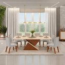 Ver imagem 1 de Conjunto Sala de Jantar Mesa Zafira 200x100cm Tampo Chanfrado Curvo e 8 Cadeiras Nara