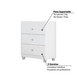 Cômoda Infantil Gutti Flex com 3 Gavetas - Branco - 3