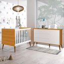 Ver imagem 2 de Jogo de Quarto Infantil Theo Retrô Cômoda 1 Porta e Berço Branco/Savana com Pés Amadeirado -