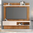 Ver imagem 1 de Painel Selina Ripado 180cm para Tv até 65 com Porta de Correr e Prateleira Mdp Freijo/offwhite G11 -