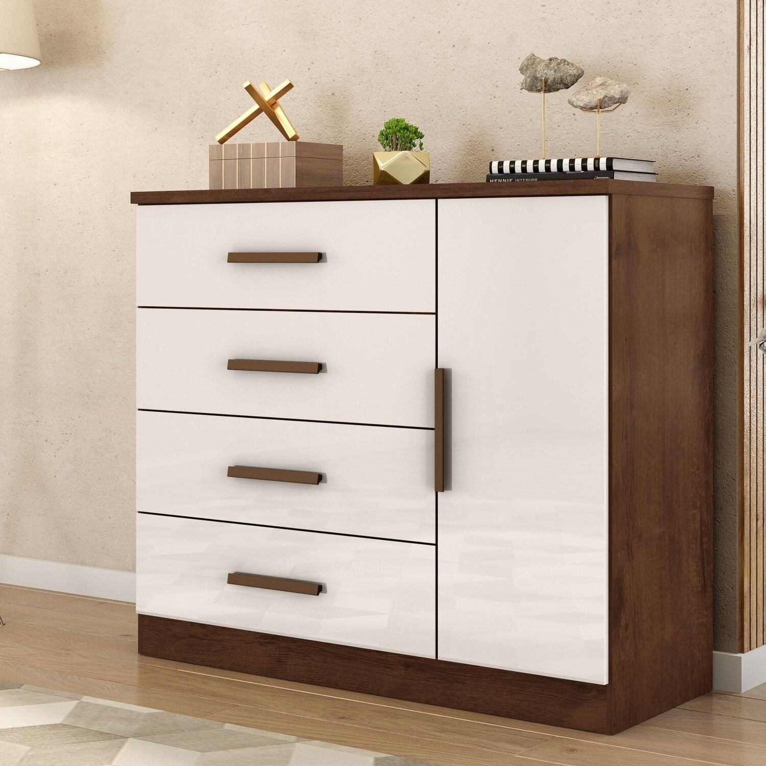 Cômoda Sapateira Genova Plus 1 Porta 4 Gavetas Marrom/Jacaranda