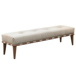 Recamier London Luxo Madeira Maciça Tecido Linho Bege Claro - 1