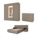 Ver imagem 2 de Kit Guarda Roupas 3 Portas, Cama Casal e Complementos de Quarto Araçá CabeCasa MadeiraOriginals Cinza/Fendi