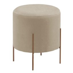 Puff Odim Luxo Metálica Bronze Tecido Linho Bege Claro - 1