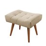 Puff Banqueta Theo Madeira Maciça Tecido Linho Bege - 1