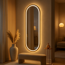 Ver imagem 1 de Espelho Oval Led Touch 170x70cm Jateado Polido Corpo Inteiro Iluminação Banheiro Quarto Closet Sala
