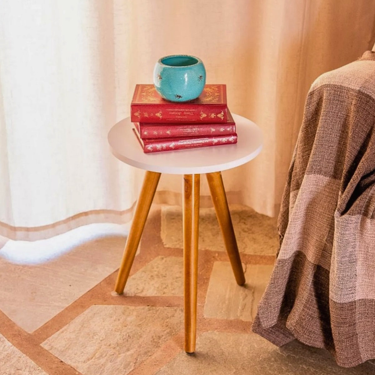 Mesa Decorativa Lateral com Pés Palito Retro Decoração de Apoio Cabeceira para Sala Quarto - 7