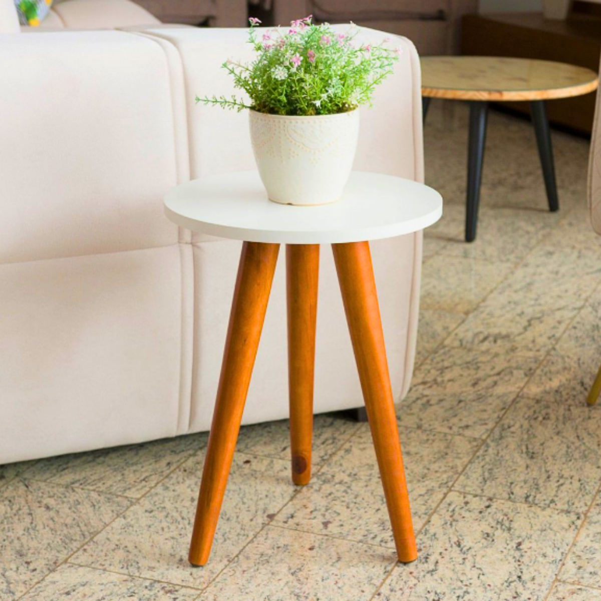 Mesa Decorativa Lateral com Pés Palito Retro Decoração de Apoio Cabeceira para Sala Quarto - 2