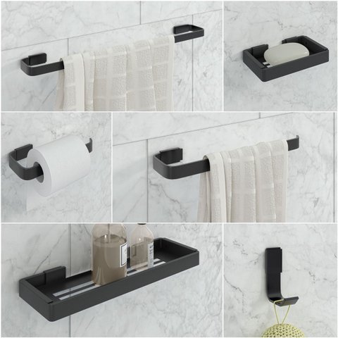 Kit de Acessórios para Banheiro 6 Peças Stander:preto