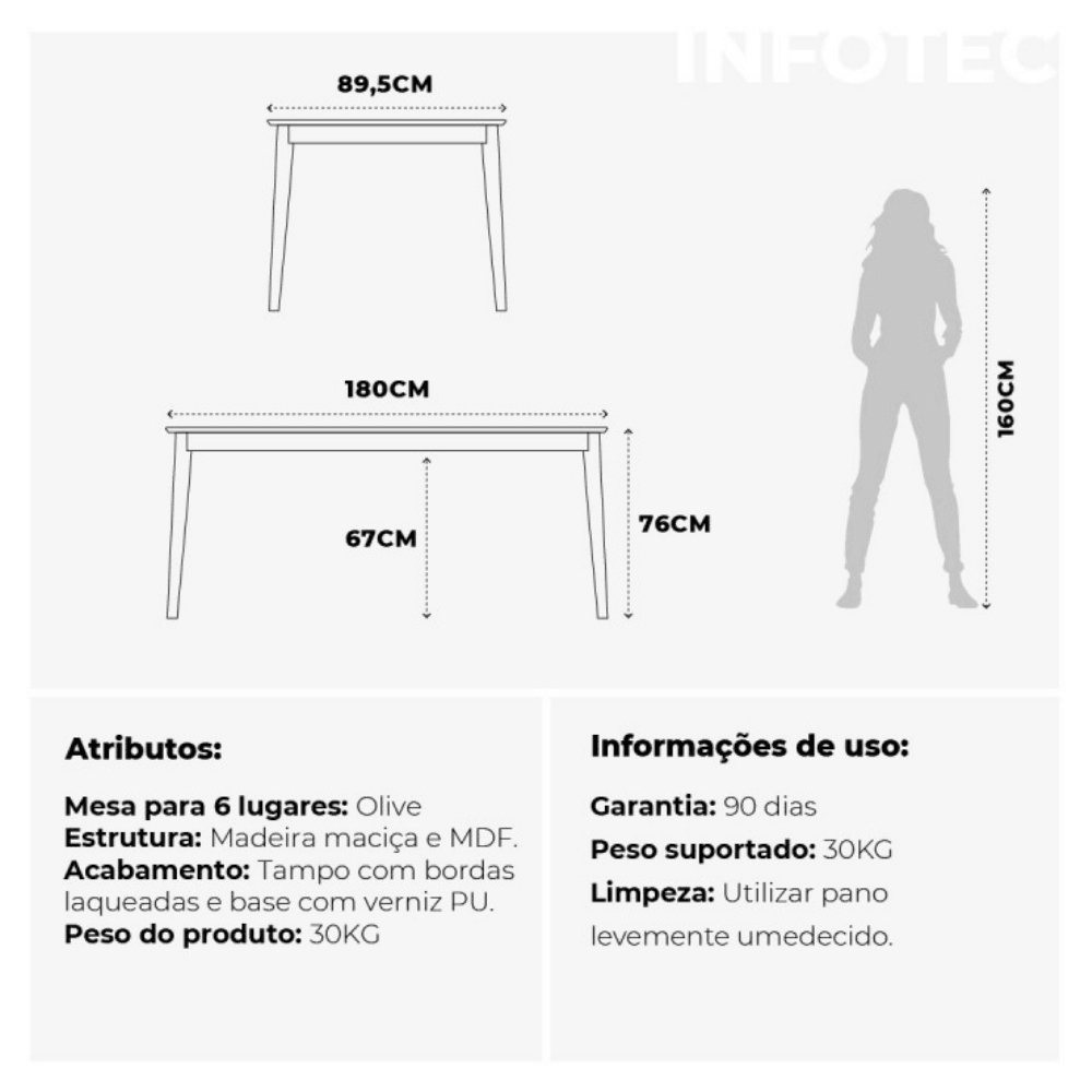 Mesa de Jantar Olive 180cm Natural Província - 6