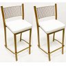 Kit 2 Peças Banqueta Média para Bancada Empilhável cor Dourado Fosco assento branco Altura 65cm - 1