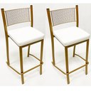 Ver imagem 1 de Kit 2 Peças Banqueta Média para Bancada Empilhável cor Dourado Fosco assento branco Altura 65cm