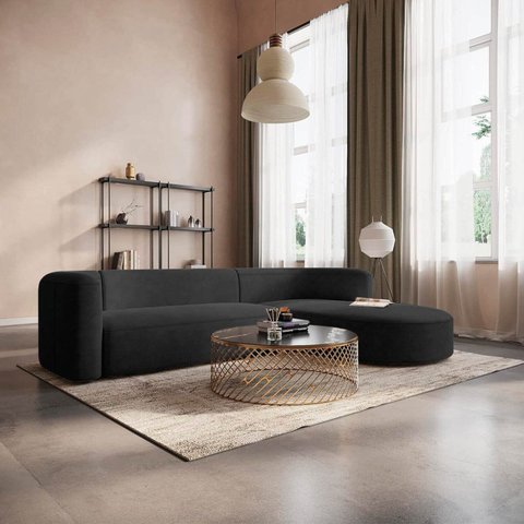 Sofá Modular Sala de Estar Decoração Luxo 265cm Lado Esquerdo Bouclé Celinne Luxuoso