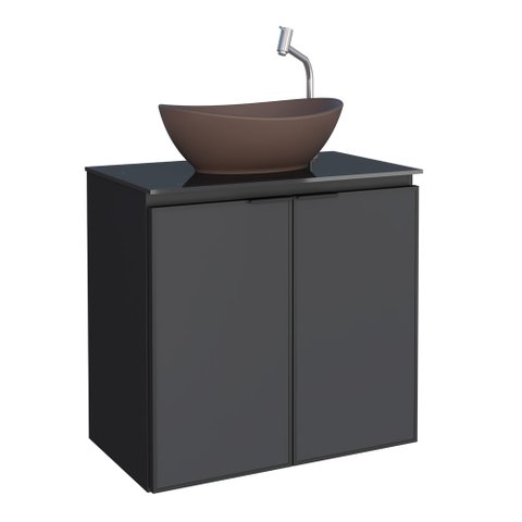 Gabinete para Banheiro em Aço C/ Tampo de Vidro Umbu Preto Sem Cuba Porta de Vidro - Cozimax