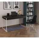 Ver imagem 1 de Escrivaninha Industrial Escritório Malta Preta 137X53Cm Com 1 Cadeira Preta Base Ferro Cor: Preto