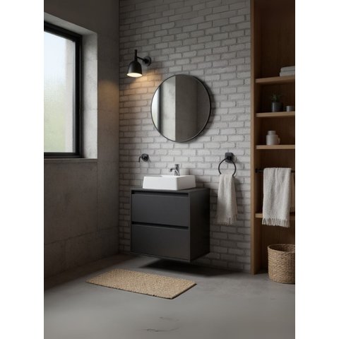 Gabinete para Banheiro com Cuba e Espelho Redondo 60cm Mdf Grafite Dubai - On Móveis