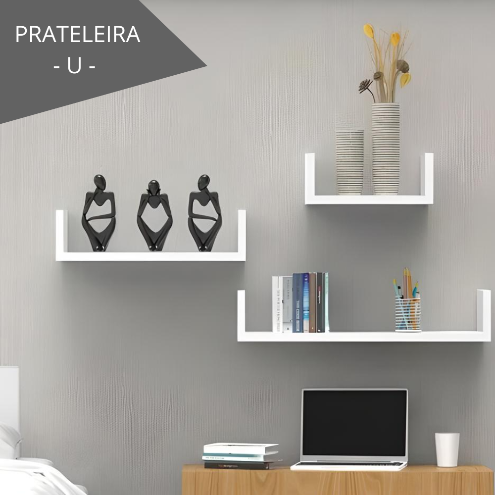 3 Prateleira Nicho U 40/50/60 Branco 100% Mdf Decorativo - 3