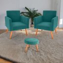 Ver imagem 1 de Jogo de Poltronas e Puff Renoir Veludo Espuma D20 Apoio para Os Braços Verde Menta 2 Poltronas e 1