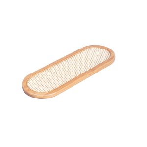 Bandeja de Bambu Textura Palha Xadrez Arredondada 34cm - Oikos