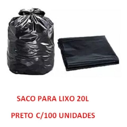 Saco de Lixo 20l Preto Reforçado 100 Unidades Fabricante Cor:preto