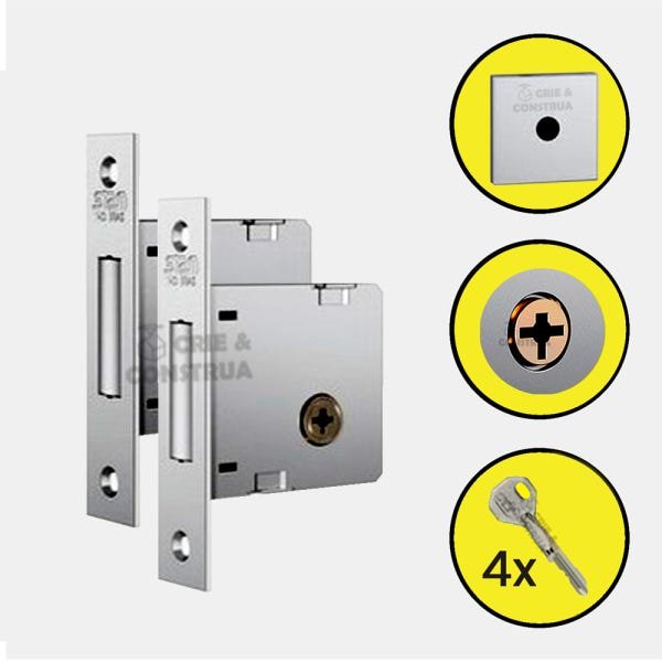 Par Fechadura Auxiliar 1004 Roseta Quadrada Inox STAM