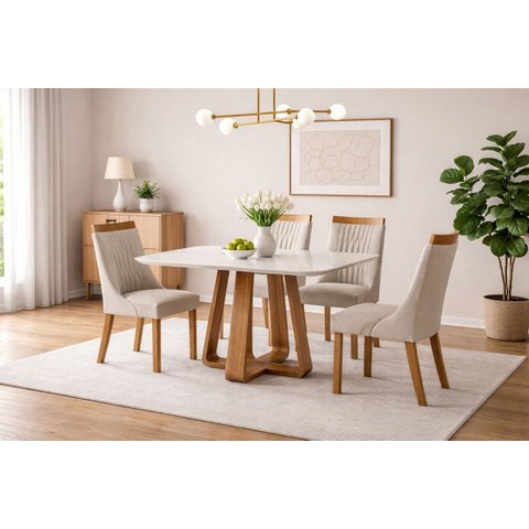 Sala de Jantar 4 Cadeiras 1,20 X80 - Bromélia - Domus Móveis