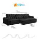 Ver imagem 3 de Sofá Retrátil Reclinável 7 Lugares 350cm com Pillow Veludo Preto Alasca Megasul