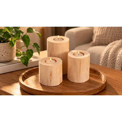 Trio de Velas Decorativas de Tronco de Eucalipto