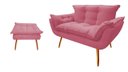Ver imagem 1 de Kit Namoradeira +1 Puff Puf Decorativo Opala Suede Rosa Pés Madeira Ms Decor
