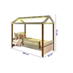 Cama Infantil Solteiro Eliz com Auxiliar e Led Br/ Mel - Branco/mel - 2