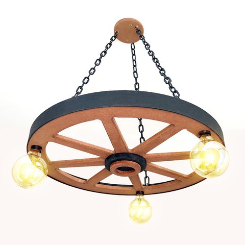 Luminária Roda de Carroça 3 Bocal 65 Cm Diâmetro 110/220 V