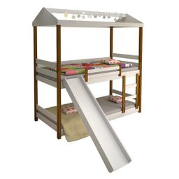 Beliche Infantil Solteiro Manuela com Escorregador e Led Branco/mel - Branco/mel - 1