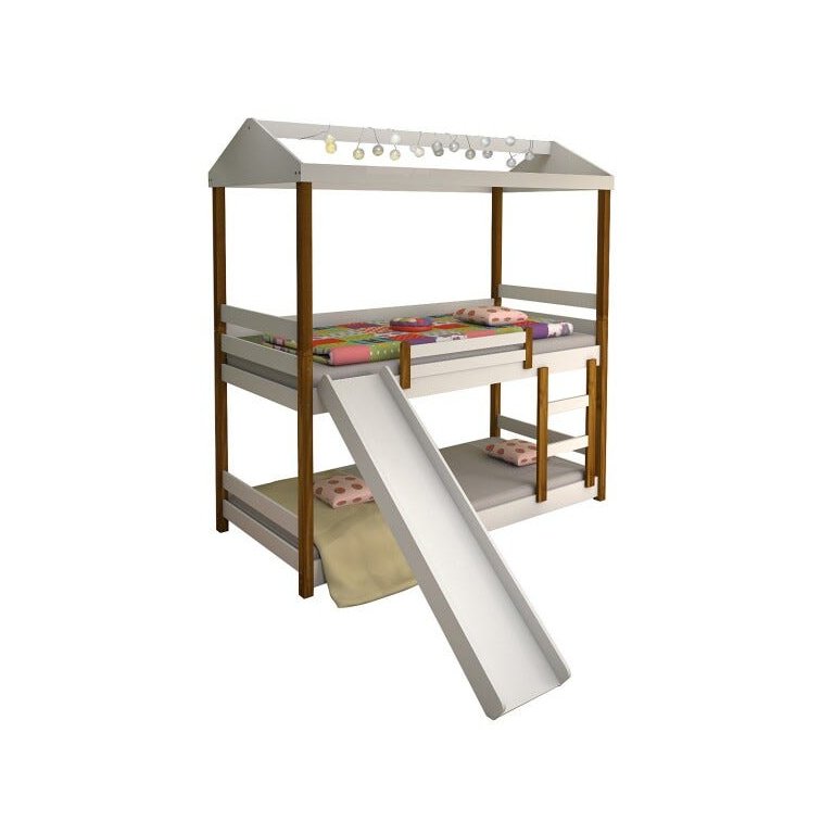 Beliche Infantil Solteiro Manuela com Escorregador e Led Branco/mel - Branco/mel Beliche Infantil Solteiro Manuela com Escorregador e Led Branco/mel - Branco/mel