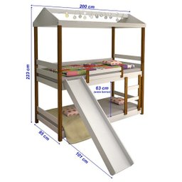 Beliche Infantil Solteiro Manuela com Escorregador e Led Branco/mel - Branco/mel - 4