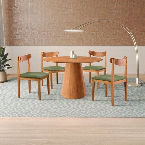Conjunto Sala de Jantar Mesa Cone Amadeirada 120cm + 4 Cadeiras Aurora