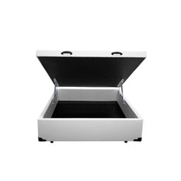 Base Box Baú Viúva em Corino Branco com Pistão A Gás - 41x128x188cm - 2 Base Box Baú Viúva em Corino Branco com Pistão A Gás - 41x128x188cm - 2