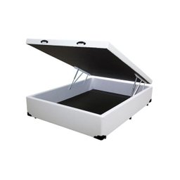 Base Box Baú Viúva em Corino Branco com Pistão A Gás - 41x128x188cm - 1 Base Box Baú Viúva em Corino Branco com Pistão A Gás - 41x128x188cm - 1