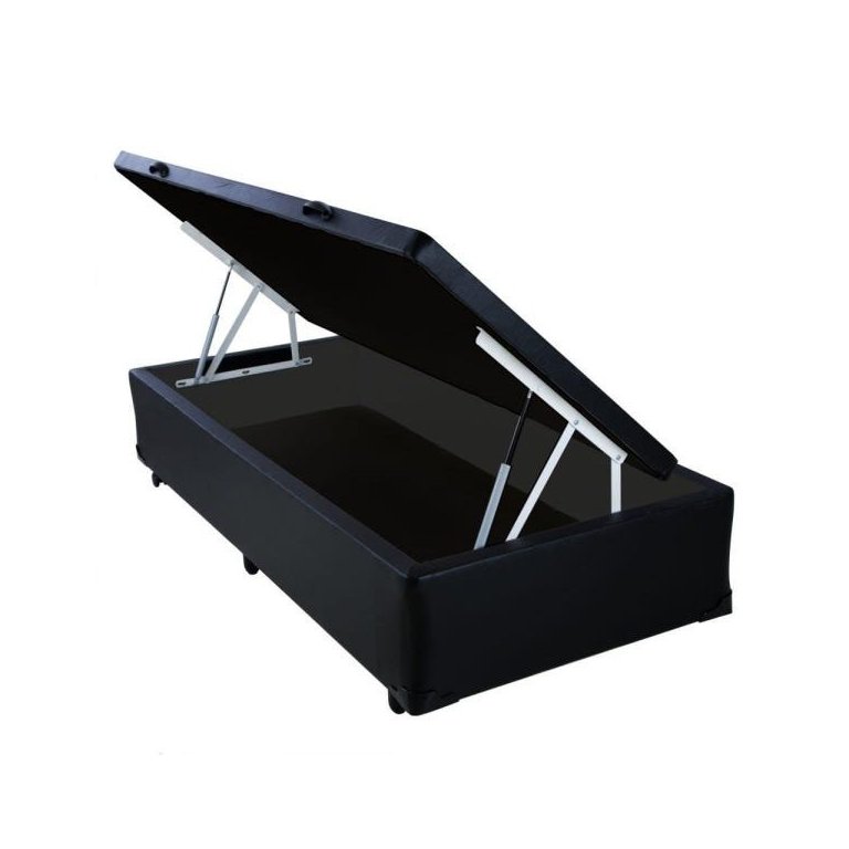 Base Box Baú Solteiro Blindado Acolchoes Sintético Preto 41x88x188